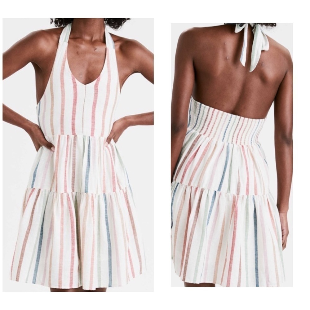 American Eagle | Halter Smocked Tiered Dress Stripe XS